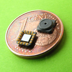 Acoustic MEMS sensor chip from VTT with MID housing
